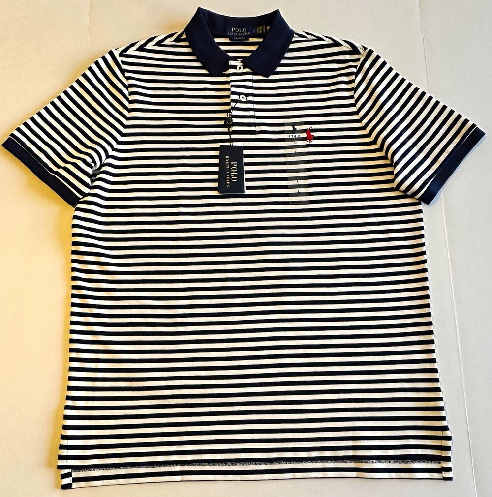 Polo Ralph Lauren Men’s Classic Fit Blue/White Striped Cotton Polo Shirt Men’s L